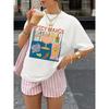 Summer Letter Drinks Cocktails Print T-Shirt Berry Cocktail Glass Graphic Women's White Casual Oversized Tee for Party