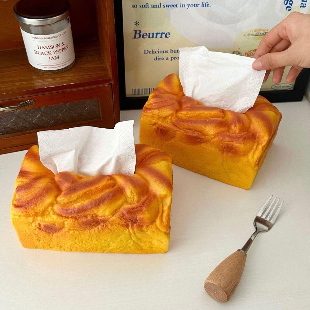Food Toast Bread Simulation Bread Tissue Rack Storage Box Desktop Organizer Fake Toast Tissue Holder Ornament Table Decoration