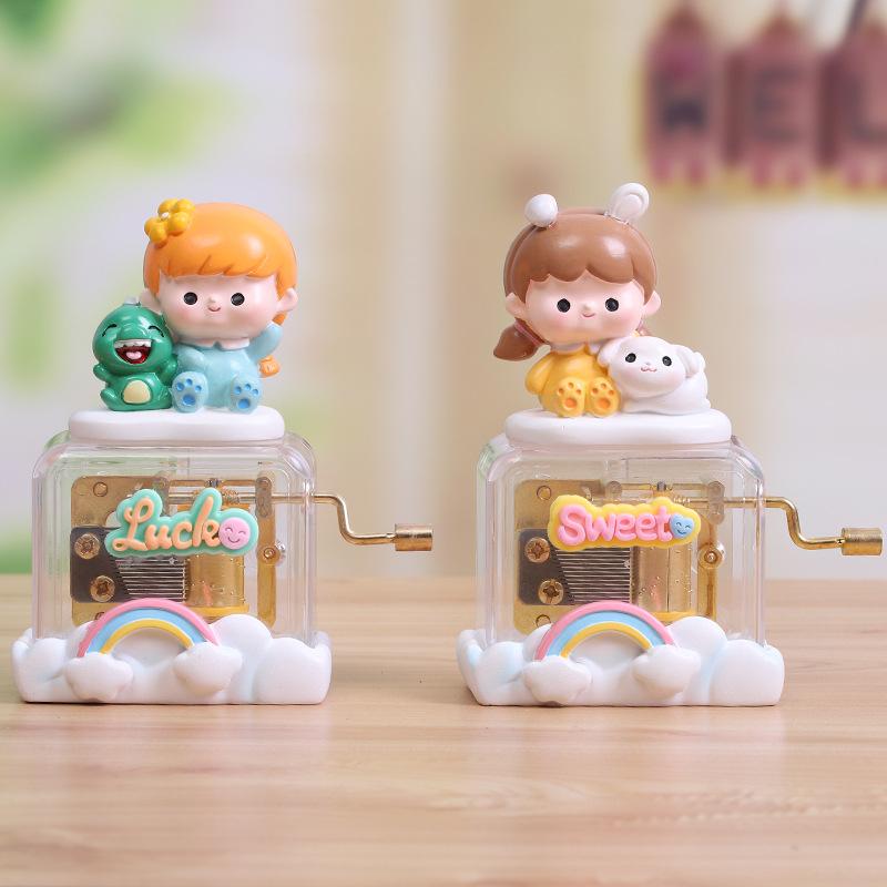 Creative Cute Girl Hand Crank Series Musical Box - Cute Girl Decorative Figure for Music Birthday Gift - Eight-Note Box