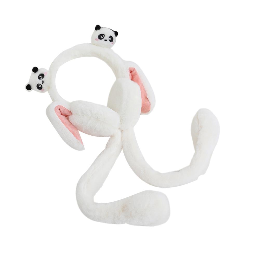 Ear Moving Panda Theme Plush EarMuffs for Women and Kids Ear Warmer Headband for Winter Christmas New Year Gifts