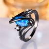 Cute Boho Female Blue Fire Opal Stone Ring Vintage Black Gold Color Wedding Jewelry For Women