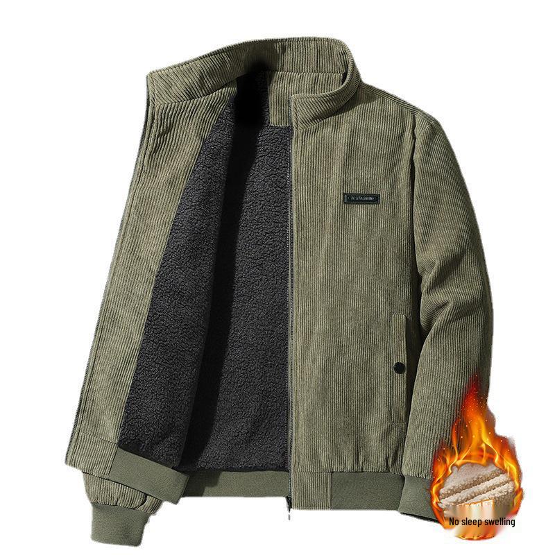 Men's Winter Corduroy Jacket with Stand-Up Collar and Lamb Wool Lining - Trendy, Thick, and Casual.