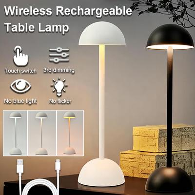 LED Reading Table Lamp Portable Rechargeable Battery Wireless Desk Night Light for Bedside Bedroom Mushroom Decoration