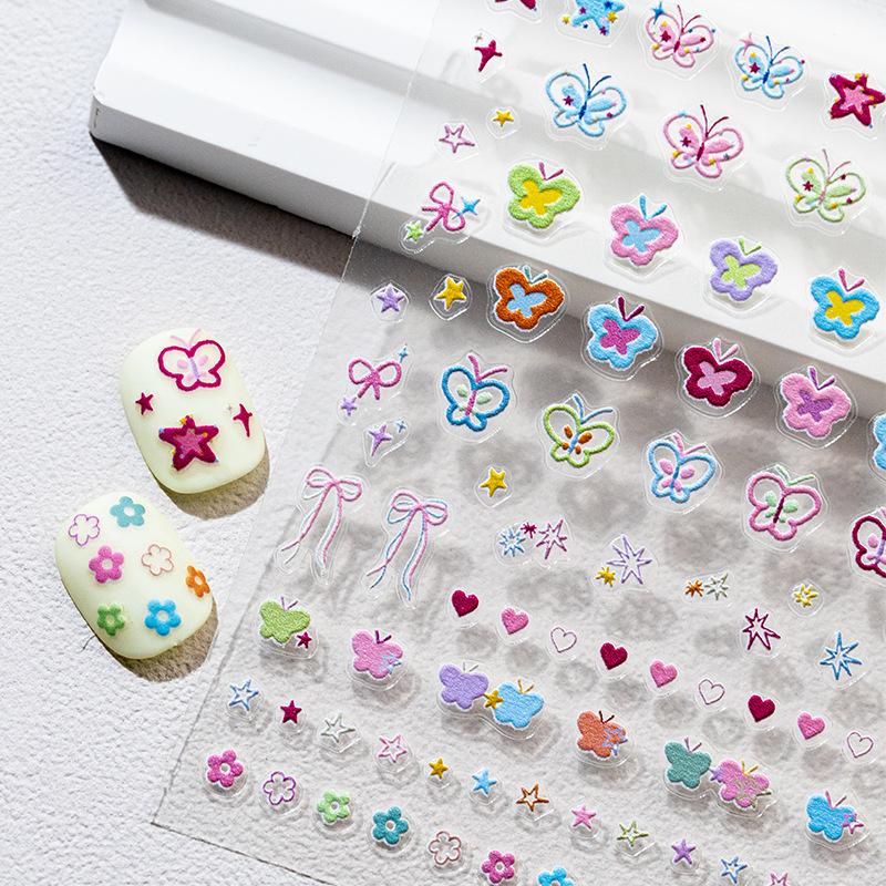 SKY Cute Cartoon Embossed Flower & Butterfly Nail Stickers for Kids