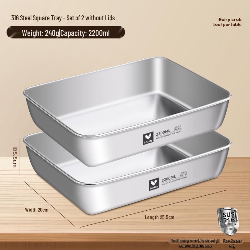 Food-Grade Stainless Steel Storage Box with Lid - Square/Rectangular Freezer Tray