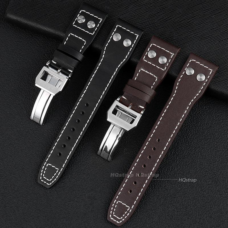Für IWC Pilot Rindsleder Armband 22mm 21mm 20mm Echtes Leder Uhrenarmband Stahl Faltschließe Schwarzes Armband Zubehör