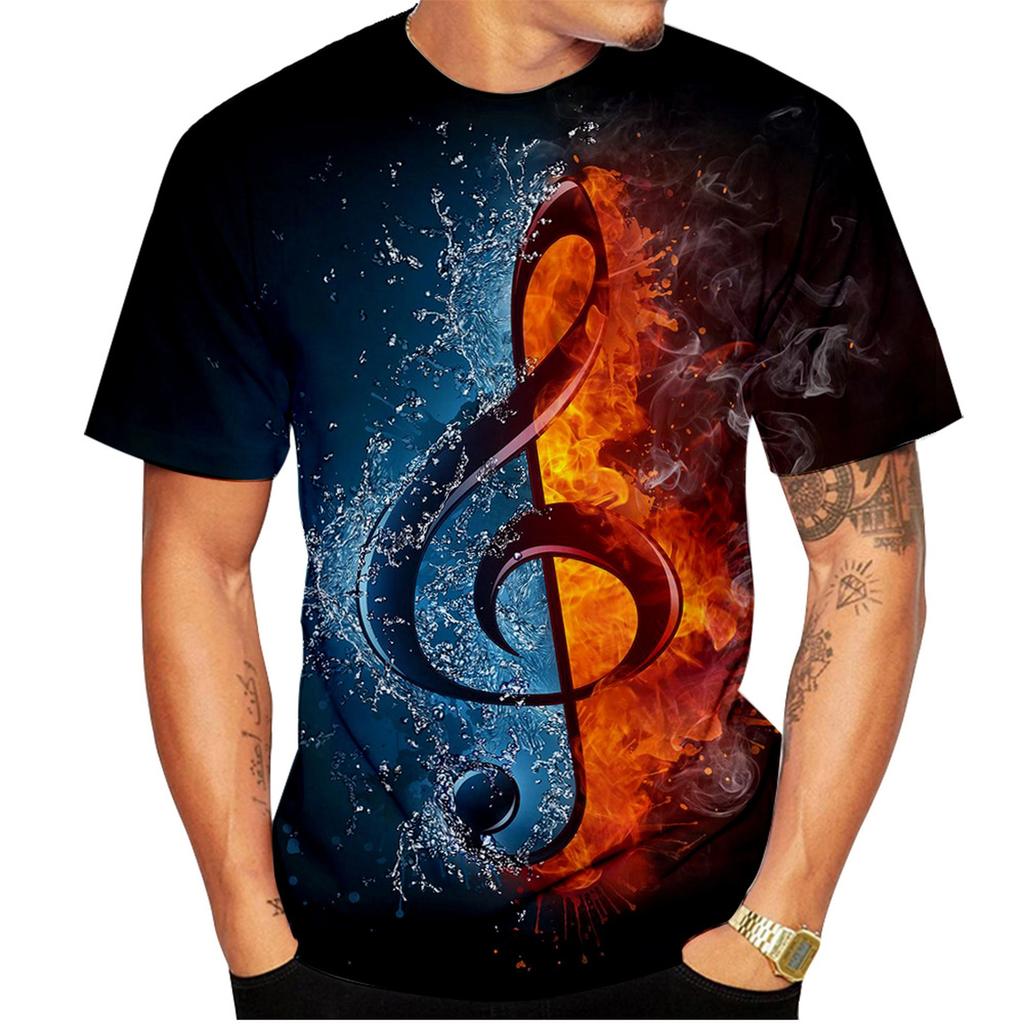 New fashionable colorful flame 3D printed t-shirt for men, summer casual short sleeves