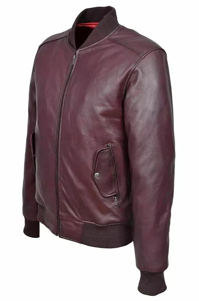 

Мужская куртка ручной работы из натуральной кожи, бордовая, из овчины, стильного мотоциклетного кроя, мягкая 3XL бордовый