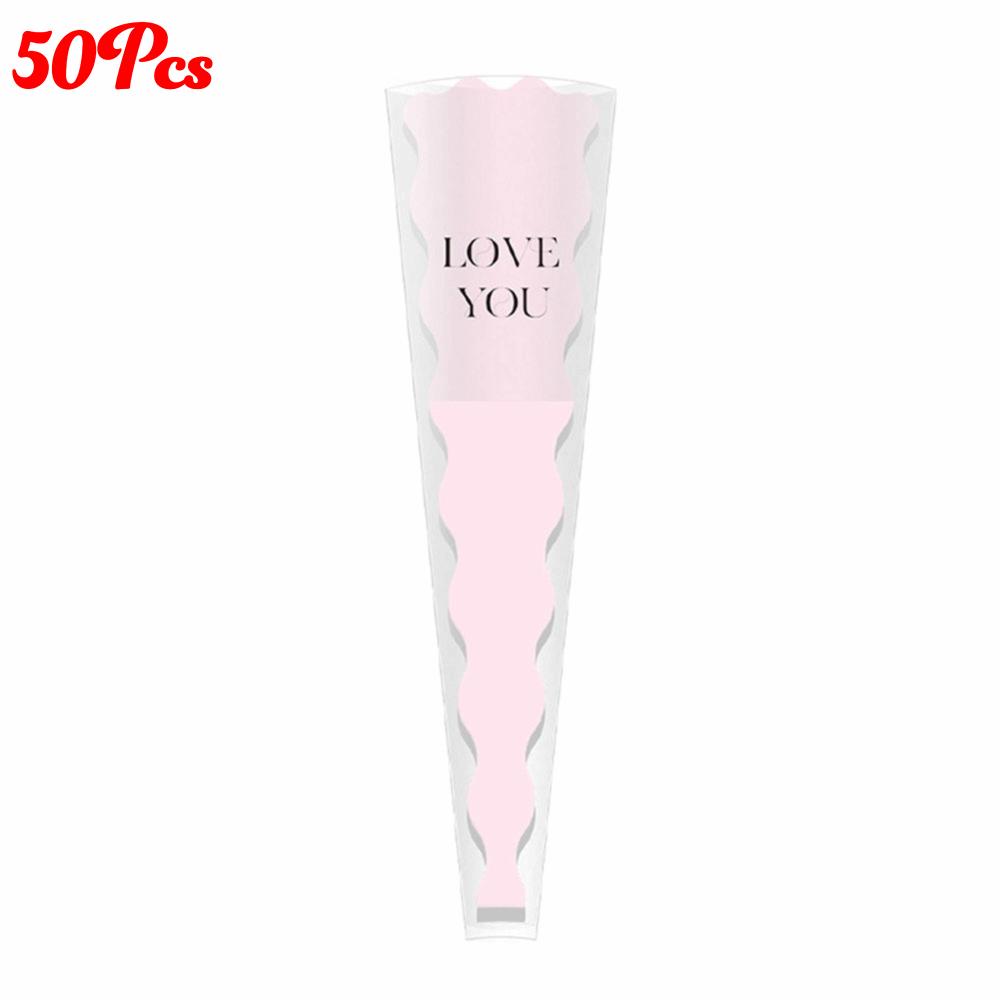 50Pcs Clear Flower Wrapping Bag LOVE YOU Print Single Flower Bag Floral Packaging