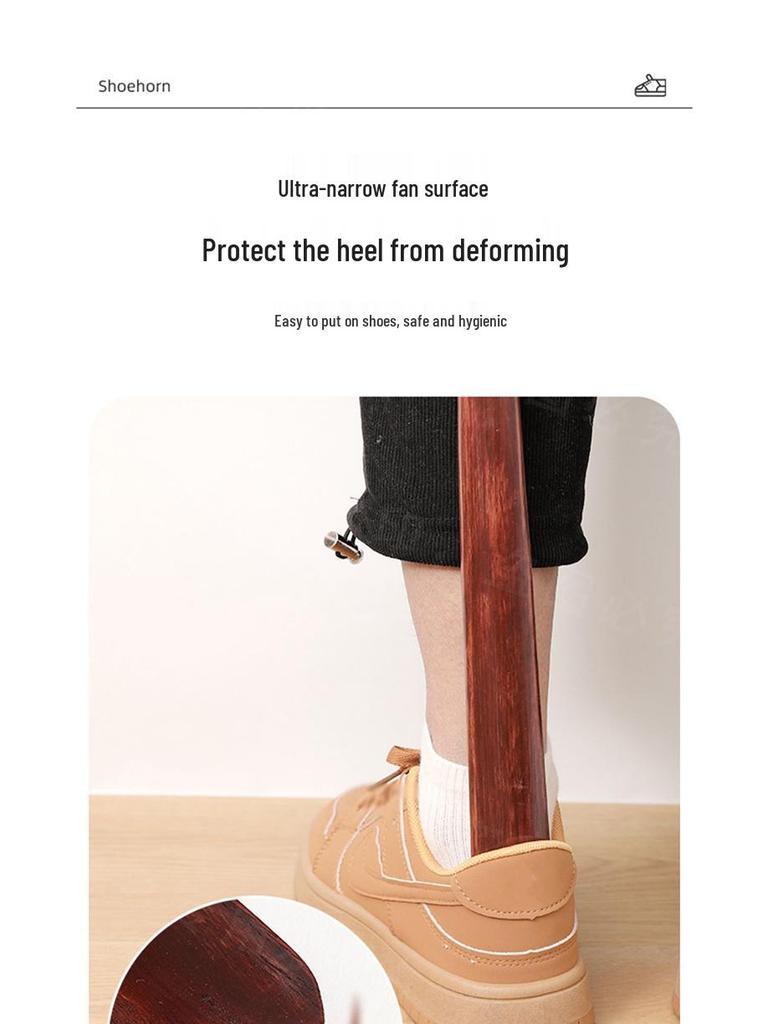 Long Handle Solid Walnut Shoehorn - Wooden Shoe Lifter for Easy Use Without Bending