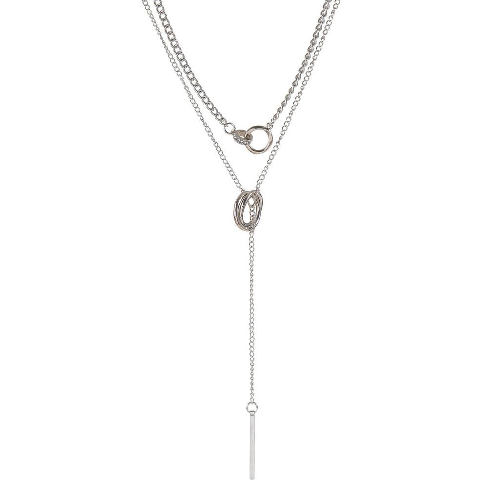 Geometric Long Chain Necklace With Double Circles For Women Summer Fashion Accessory