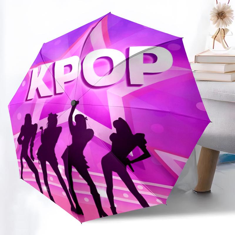K-Pop-Themen-Regenschirm mit automatischer Öffnung/Schließung, K-Drama-Gruppen-Icon & K-Pop-Logo - 8-Speichen, stabiles koreanisches Popkultur-Design,
