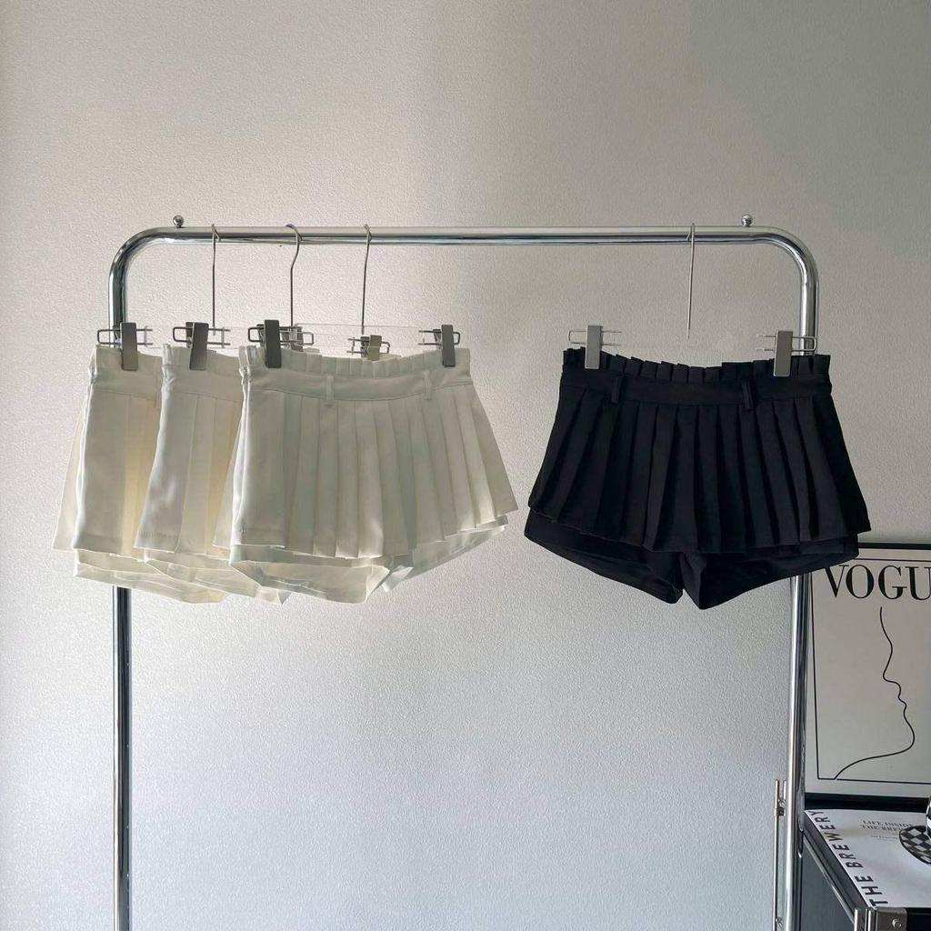 Mini-Faltenrock mit hohem Bund - Weiß, A-Linie, Anti-Exposure, Schlankmachend, College-Stil