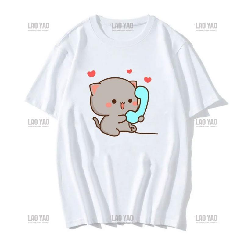 Lovely Peaches and Ash Ash T Shirt Szary Przyznaj się do błędu T-shirt Super słodki brzoskwiniowy kot kreskówka para nadruk T-shirt Unisex Unisex Topy Unisex