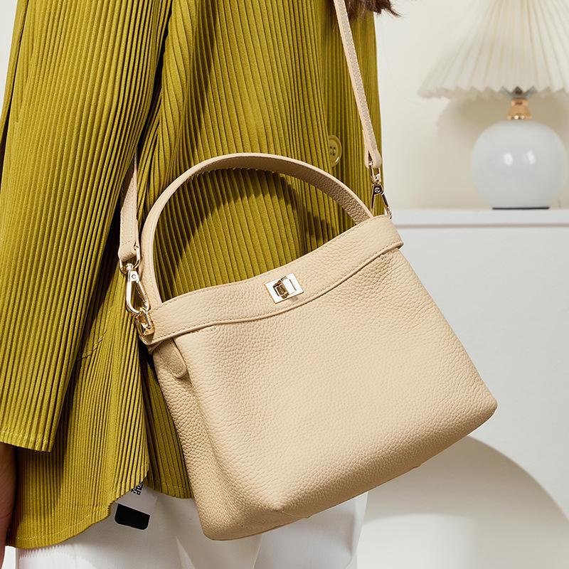 Chic Genuine Leather Crossbody Bucket Bag - Women's Commuter & Feng Shui Design