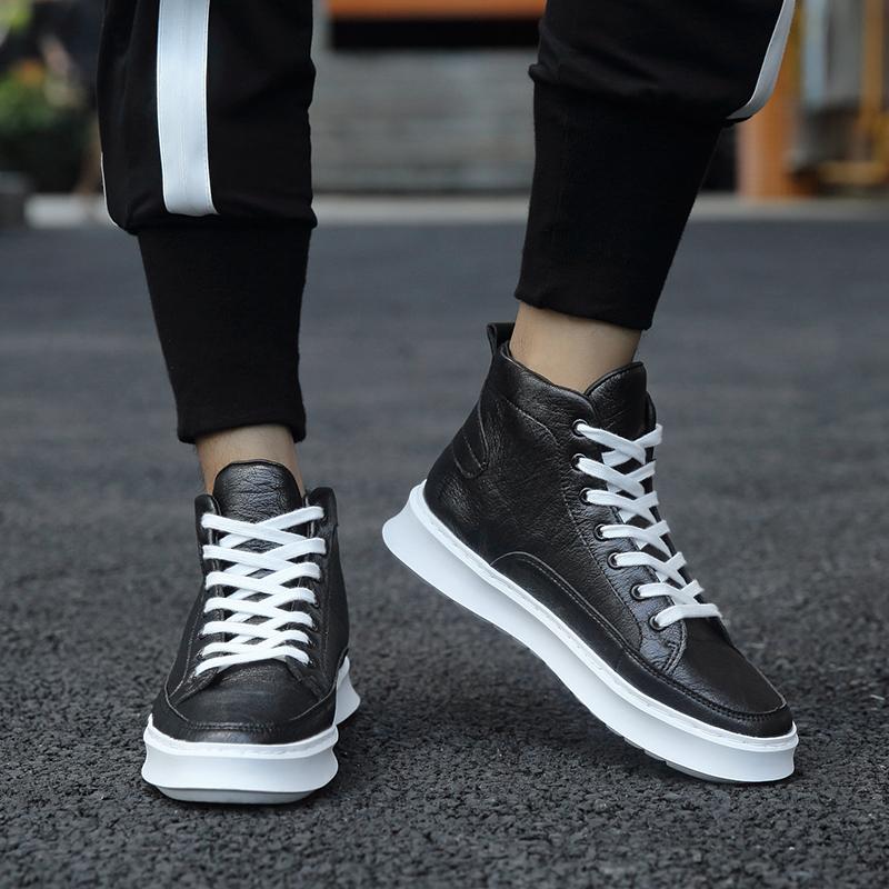 Leather Fashion High Top Shoes Men Lace-Up Mens Elevator Sneakers New Arrival Men Casual Shoes Hot Sale All-match Men's Boots