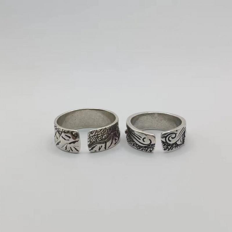 Adjustable Open Ring Set Couples Vintage Geometric Ox Design Plated Unisex Fashion Jewelry