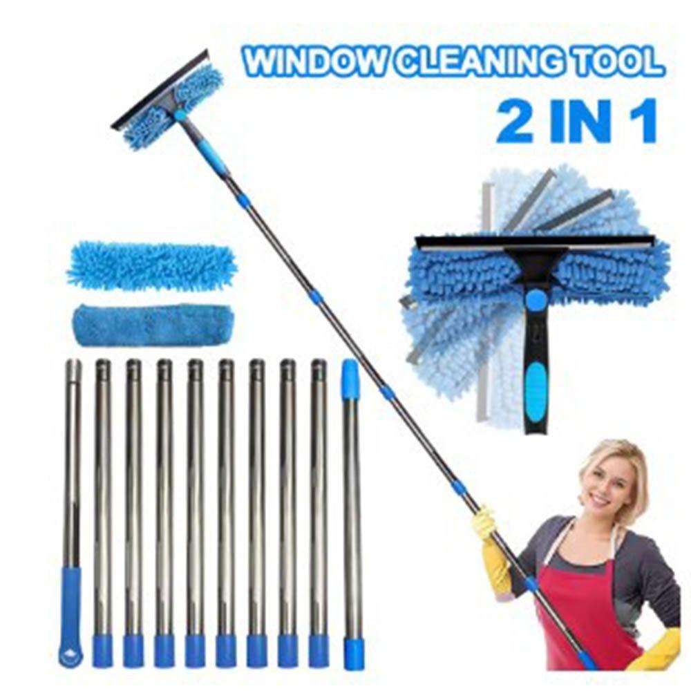 Long Duster Window Cleaning Squeegee 2 In 1 Washing Window Washing Kit  For Indoor Outdoor Mirror