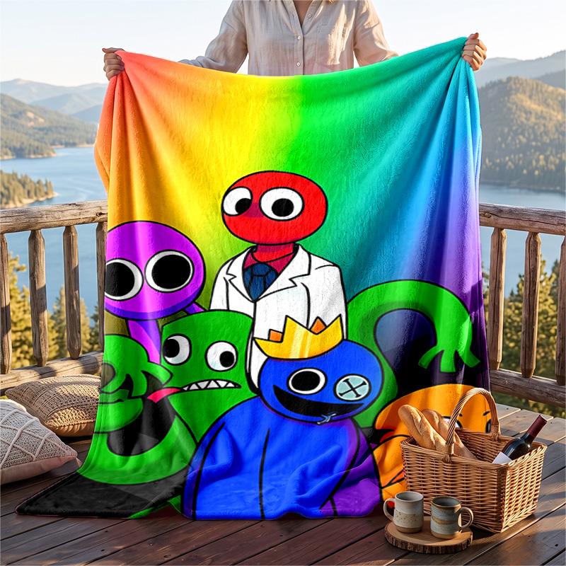 Warm Flannel Blanket Rainbow Friends Pattern, Lightweight Comfortable Throw Blanket for Bed Sofa Use