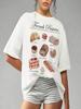 Dames T-shirt Franse Gebakjes T-shirts Retro Boho Croissant Macaron Shirt Leuke Foodie T-shirts Korte Mouw Grafisch Top