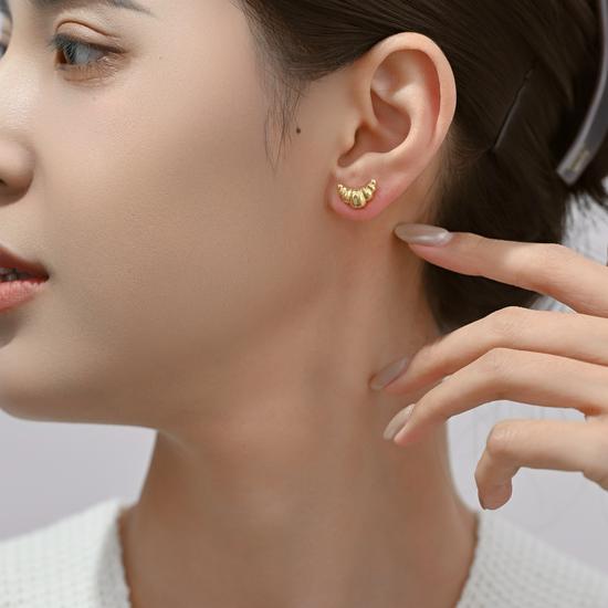 Japanese Croissant Bag-Inspired Earrings: Cute, Delicate Brass Gold-Plated with 925 Silver Studs for Women