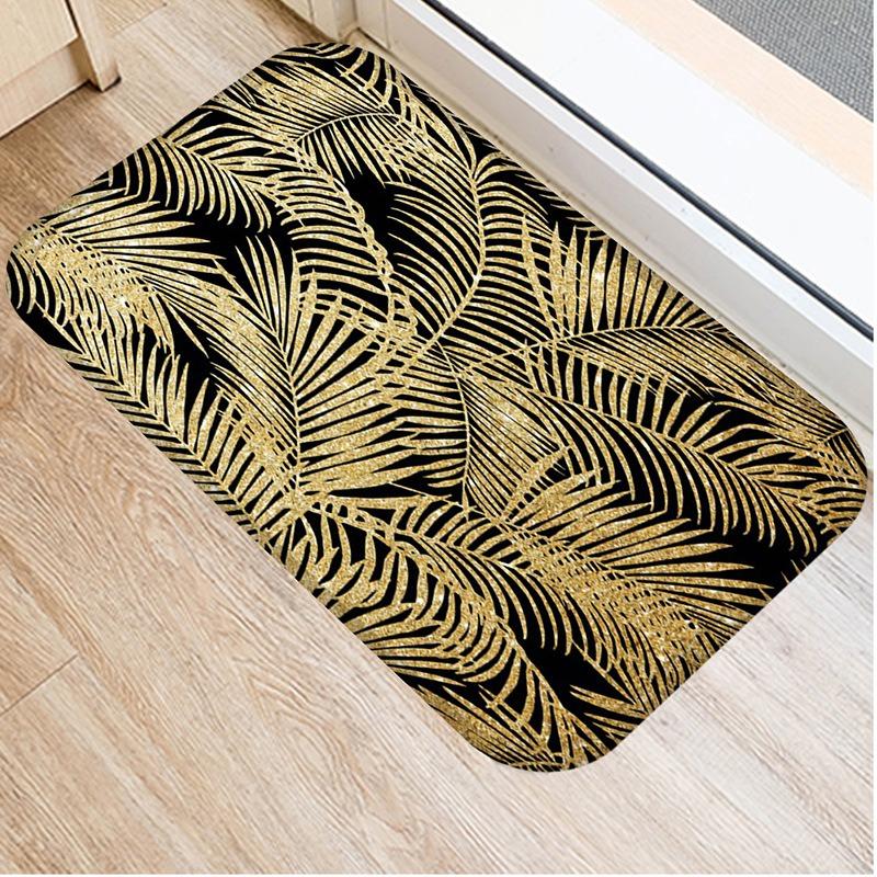 Black Gold Striped Welcome Door Mat Living Room Balcony Hallway Entrance Non-slip Rugs Bedroom Kitchen Laundry Room Floor Mats