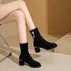 Fashion Shoes for Women 2024 Hot Sale Sleeve Women's Boots Spring Autumn Round Toe Suede Solid Short Barrel Block Heels Fashion Boots