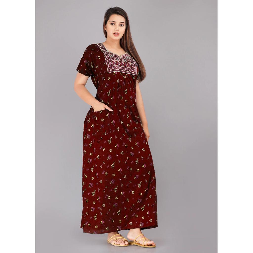 Cotton Floral Printed Daily Wear Nighty Women Lightweight Sleepwear Night Gown