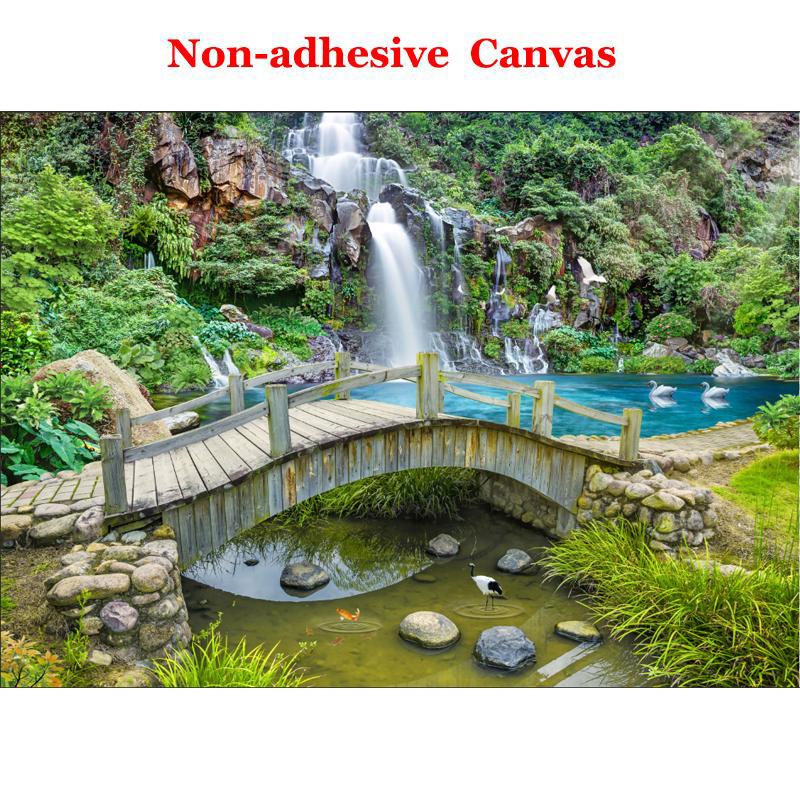 

Индивидуальный размер 3D фотообои Маленький мостик Бегущая вода Водопад Природный пейзаж Фотофон Настенные обои Домашний декор 300cm (W) x 200cm (H)