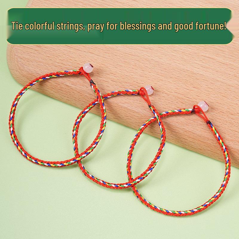 Hand-Woven Five-Color Dragon Boat Festival Bracelet: Children's & Adult Vajra Knot Red Rope