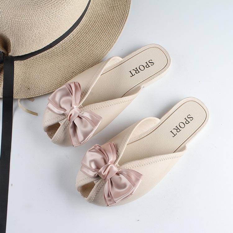 Yuzhihao Women s Bow Summer Slippers - Closed Toe Flat Sandals for Home or Beach. 37