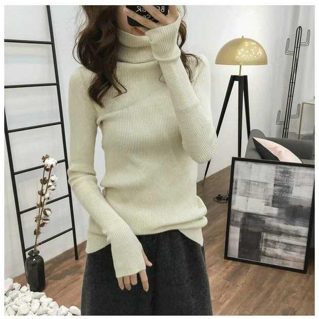 Autumn and Winter Large Code Women's High Neck Sweater Slim Thickening Head Long-sleeved Bottoming Knitwear