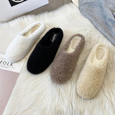 Módne Plus Size 34-43 luxusné papuče z jahňacej vlny zimné topánky žena žabky ploché zakryté prsty šľapky ins teplé kučeravé jahňacie kožušinové papuče ženy