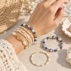 Bohemian Conch and Bracelet Set, Blue and Porcelain Beads, Handwoven Multi-Layer Stackable Jewelry, 5