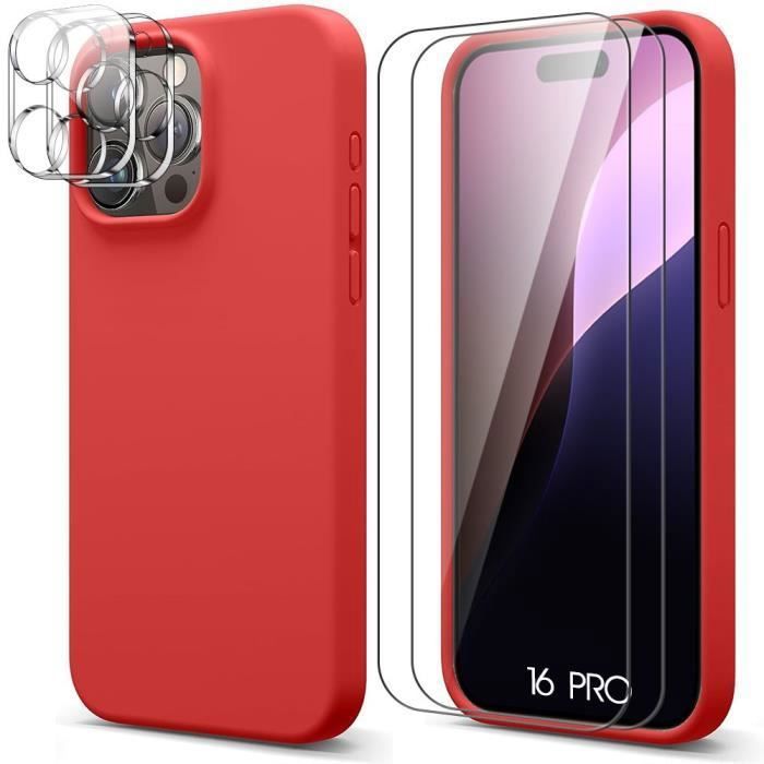 Coque de protection - booling - iphone 16 pro - tpu rouge - antidérapante - 2 verres trempés