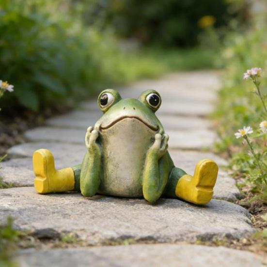 Sitting Frog Statue Resin Frog Stretching His Legs Ornament Garden Frog Figurine for Outdoor Indoor Plant Pot Desk Shelf Decoration
