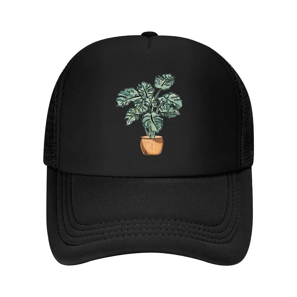 Watercolor potted monstera plant Sticker Mesh Baseball Cap
