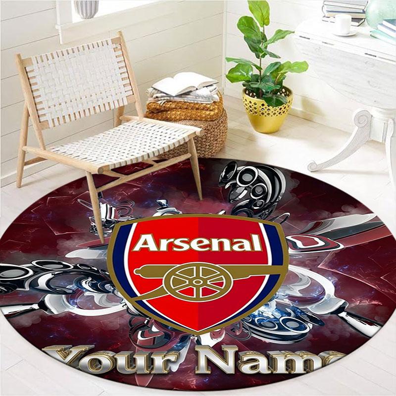 Arsenal F Benutzerdefinierter Name Runder Teppich, Teppich für Wohnzimmer Schlafzimmer Sofa Spielzimmer Dekoration, Rutschfeste Fußmatte