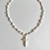 Vintage Pearl Cross Necklace With Geometric Pendant For Women