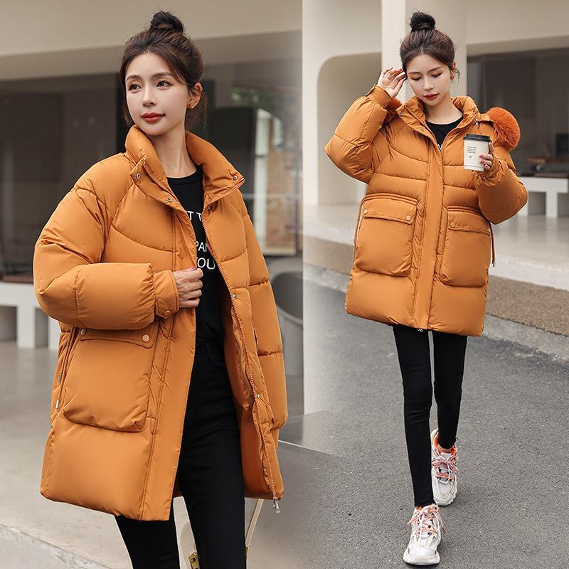 Winter New Women's Medium and Long Down Cotton-padded Jacket Thickened Hat Removable Cotton-padded Jacket Women's Cotton-padded Jacket