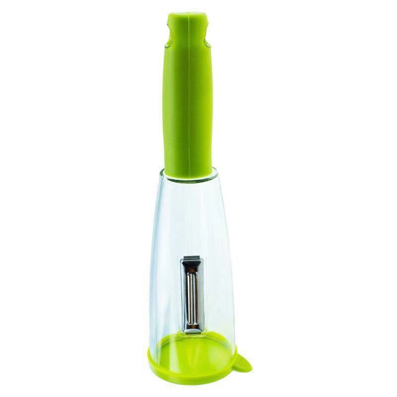 

Household storage-type vegetable peeler with a built-in storage cylinder for collecting peels Green