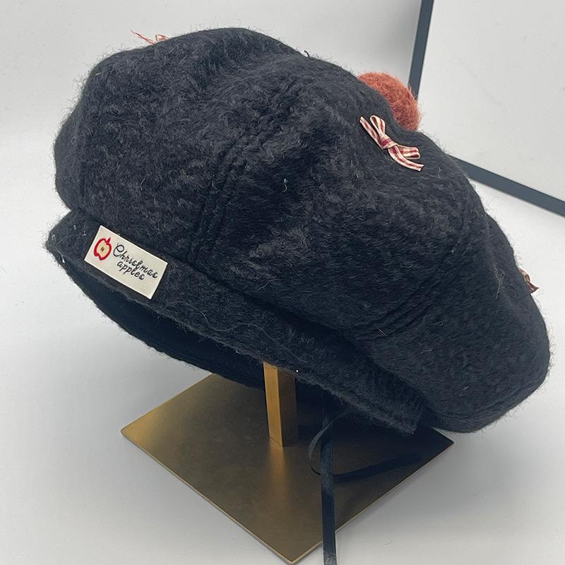 

Корейский стиль Инс Сладкий бант Новый берет Женский Осенне-зимний Теплый Большой Обхват головы Показывает лицо Маленькая шляпа-берет Мода M（56-60cm）