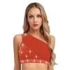 Womens Contemporary Dance Top Single Shoulder Design Mesh Overlay with Rhinestones Stretch Fabric Crop for Stage Shows