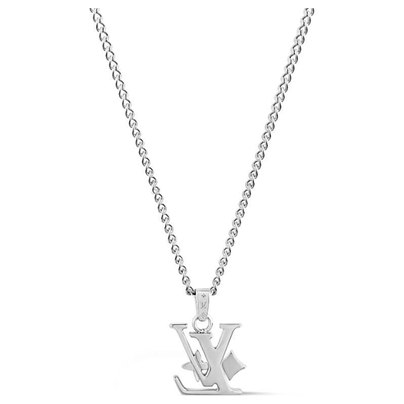 Louis Vuitton Monogram Row Original Design Stainless Steel Brass Necklace Men necklace Silver M02254