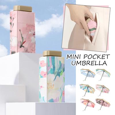 Mini-Taschenregenschirme mit Ölgemälde-Aufdruck, Reisesonnenschirm, leicht, winddicht, tragbar, 6-fach faltbar