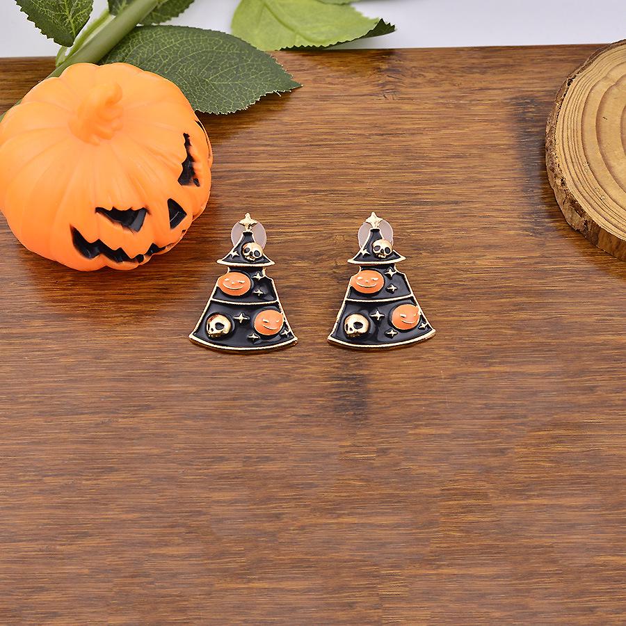 

European & American Halloween Skull Pumpkin Christmas Tree Stud Earrings: Dark Punk Style Women s Christmas Earrings