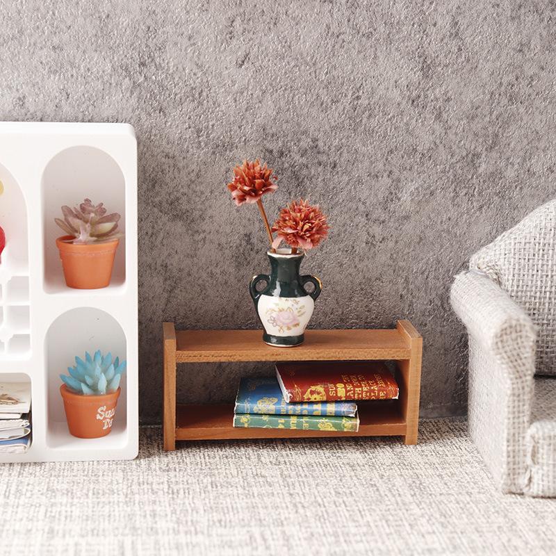 1/12 Dollhouse Mini Wooden Storage Rack Shelf Dollhouse Living Room Furniture Decoration Doll House Ornament Pretend Play Toy