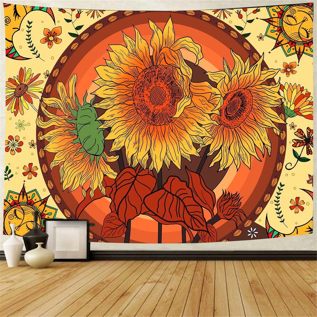 Gul Blommande solros Vackert landskap Mönster Gobeläng Hem Sovrum Vardagsrum Sovsal Väggdekoration Gobeläng