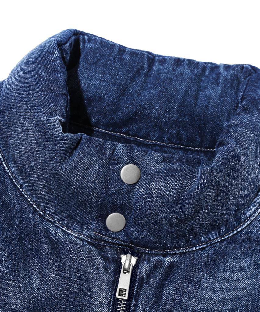 Trillion Denim Washed Biker Padded Jacket_Middle Blue