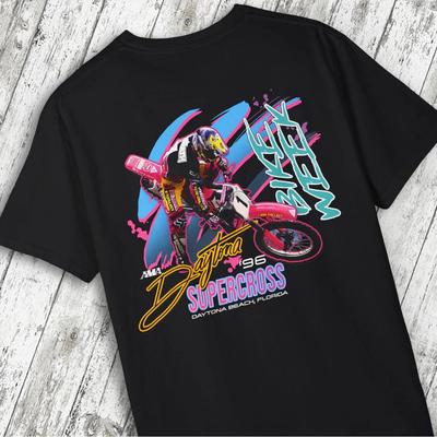 Unisex Retro Motocross Graphic T-Shirt - Black SUPER EASY Racing Design Short Sleeve Tee 1998 SUPER EASY Racing Series